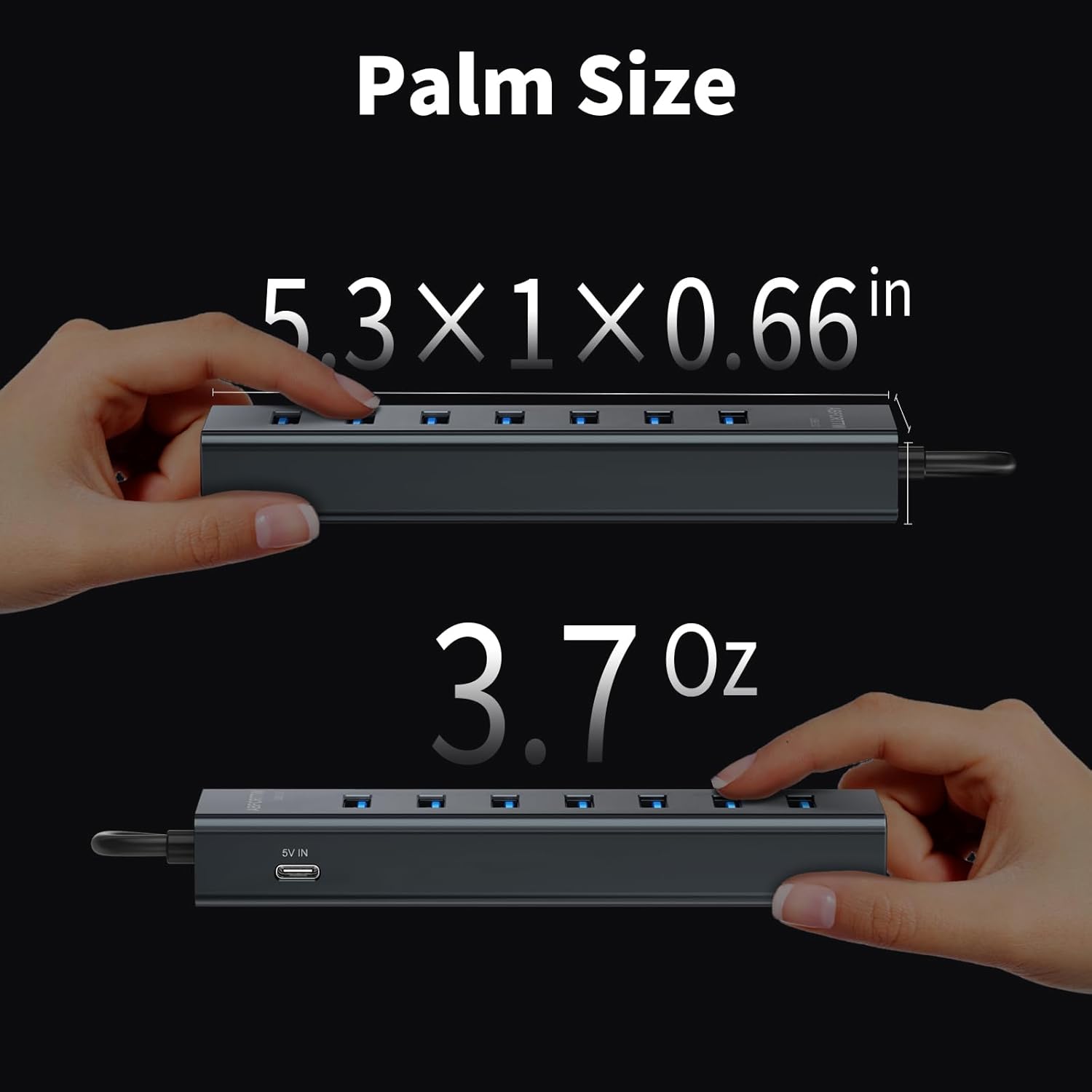 4Ft 7-Port USB 3.0 Hub for Desktop - Aluminium USB Extender Hub 5Gbps,