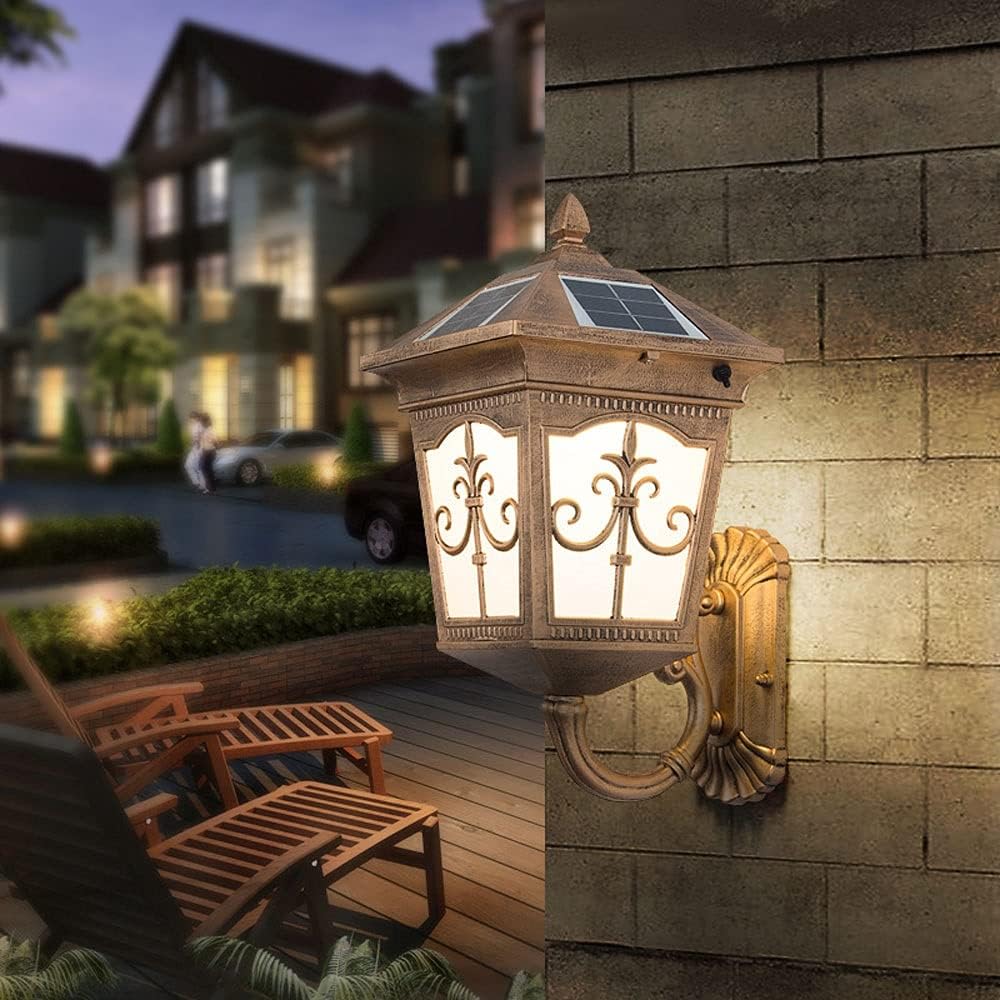 Solar Fence Light Outdoor Wall Lamp Retro Sconce Lighting IP55 Waterproof Lantern Aluminum Housing with Acrylic for Porch Garden Garage Front Door