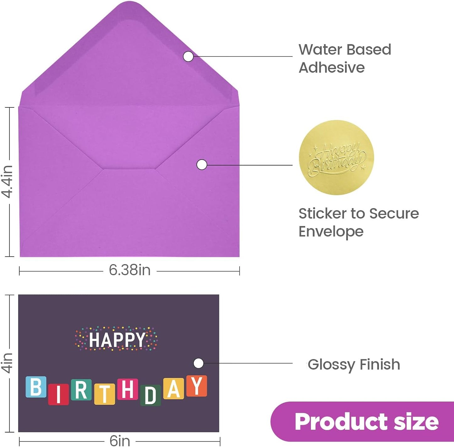 100 Unique Birthday Cards with Envelopes - Assorted Happy Birthday Cards, 4 x 6 inches, Envelopes & Stickers in Bulk Boxed Set