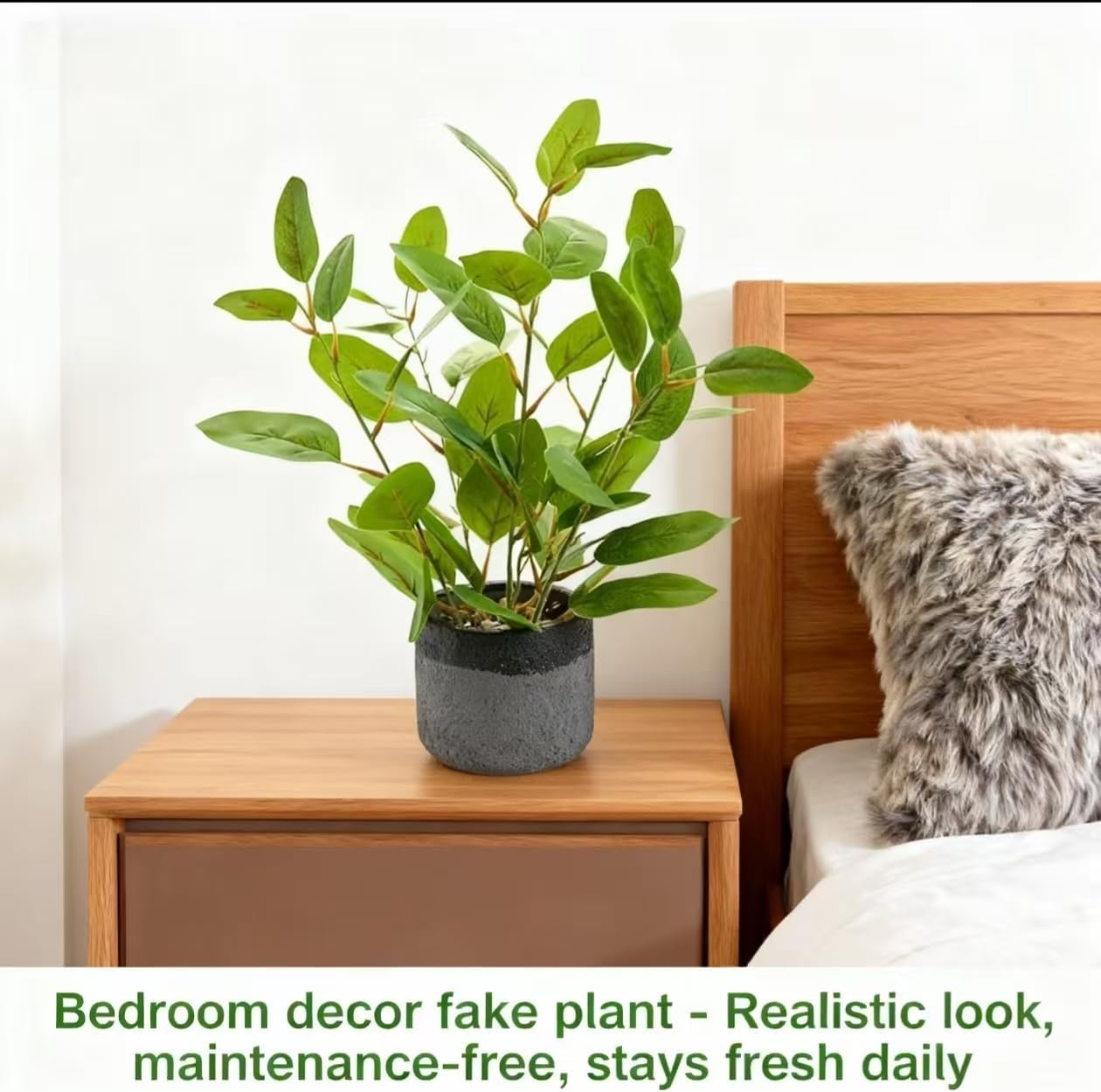 Fake Ficus Plants 14.5 Inches Tall Artificial Ficus Indoor Plants with Green Lifelike Leaves in Black Gray Pot for Home House Outdoor Decor Porch Pots Planter Decorations