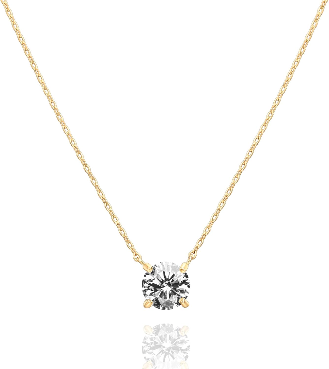 PAVOI 14K Gold Plated Crystal Solitaire 1.5 Carat (7.3mm) Cubic Zircon