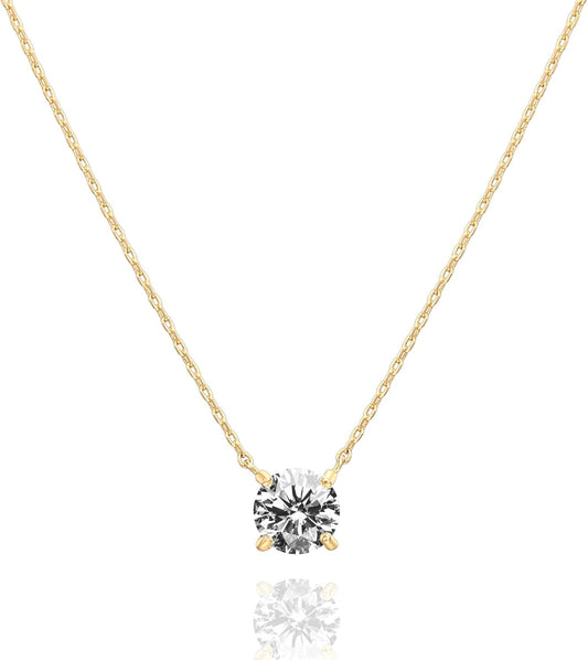 PAVOI 14K Gold Plated Crystal Solitaire 1.5 Carat (7.3mm) Cubic Zircon