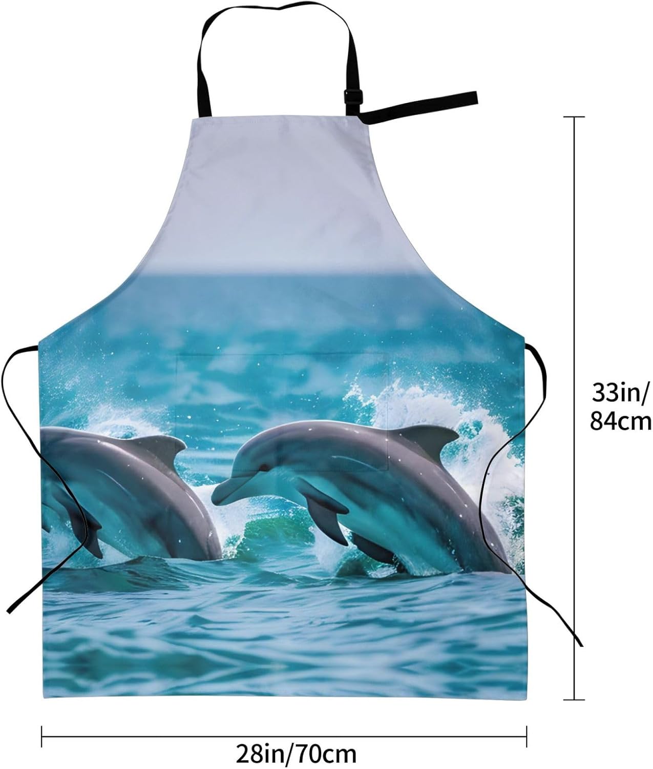 Dolphins in the sea print Waterproof chef's apron with pocket apron for kitchen cooking baking barbecue and gardening