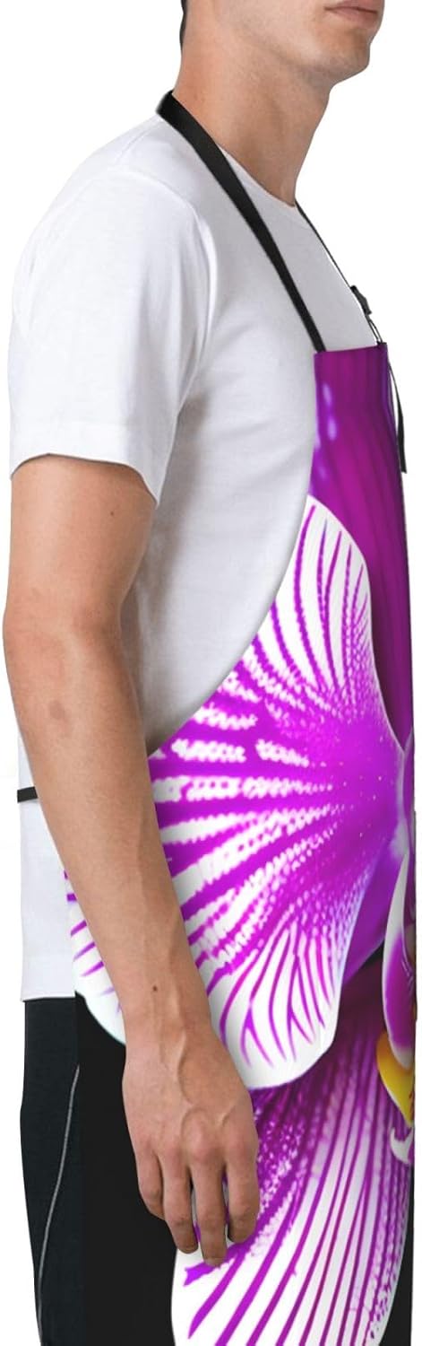 Orchid Flower print Waterproof chef's apron with pocket apron for kitchen cooking baking barbecue and gardening