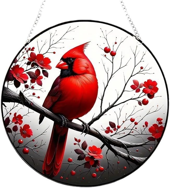 7.9'' Acrylic Stunning Northern Cardinal Window Suncatcher - Handmade Acrylic Window Decoration, Vibrant Colors, Perfect for Bird Lovers, Home Decor, and Gifts