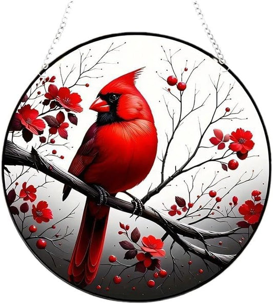 7.9'' Acrylic Stunning Northern Cardinal Window Suncatcher - Handmade Acrylic Window Decoration, Vibrant Colors, Perfect for Bird Lovers, Home Decor, and Gifts