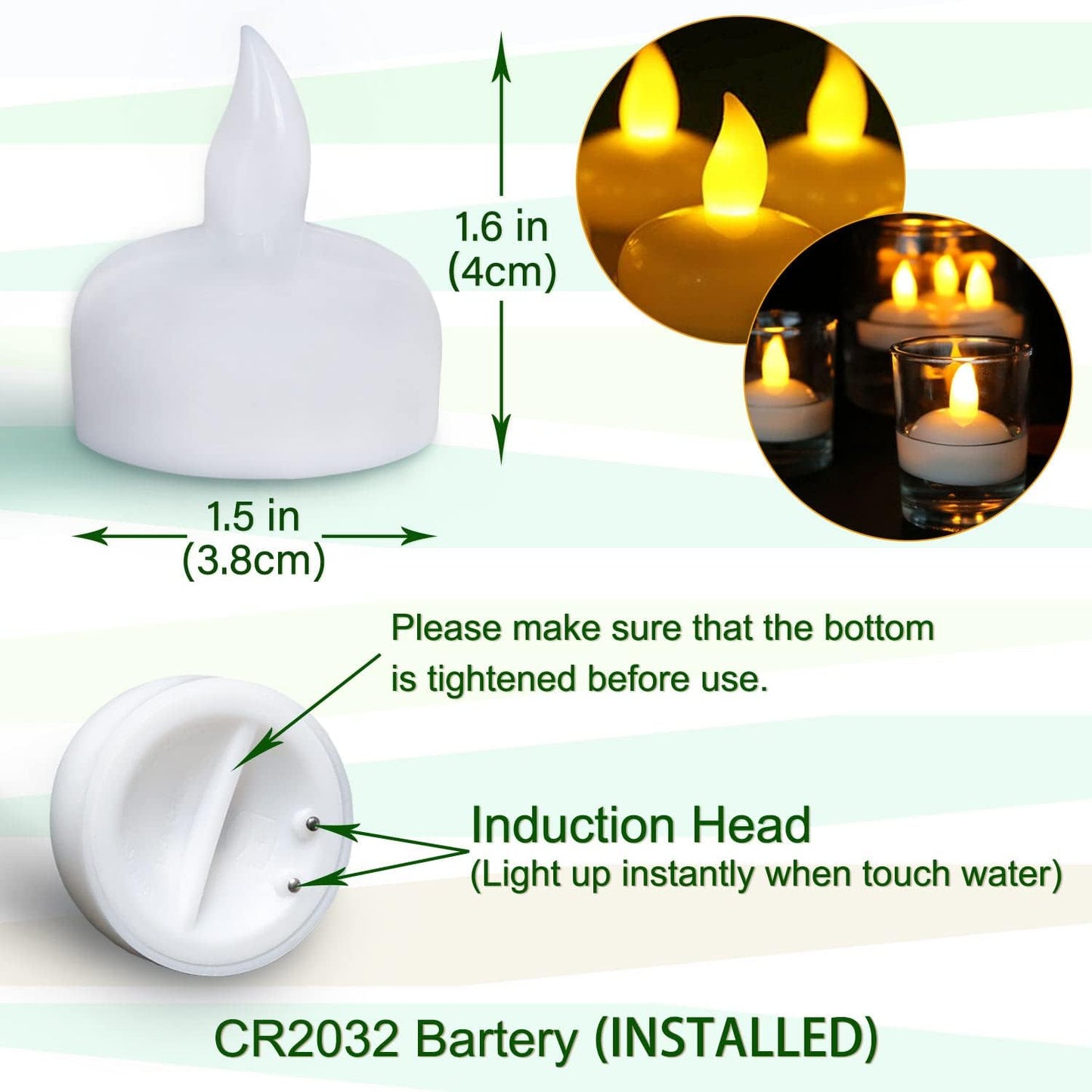 24 PCS Flameless Floating Tealights Waterproof Candles, Warm White Battery Operated Outdoor Flickering LED Tea Lights Votive Candles Bulk, Wedding Centerpiece Vase, Pond, Halloween Decorations