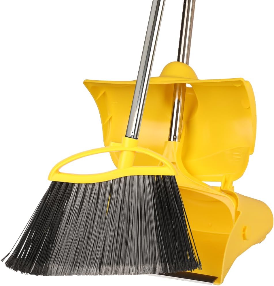 Heavy Duty Outdoor Broom and Dustpan Set - 145CM Extra Long Handle, St