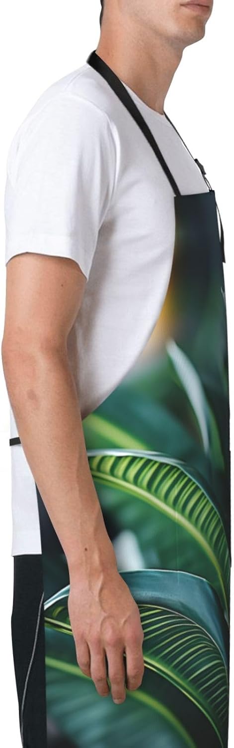 Tropical Palm Leaf print Waterproof apron with pocket adjustable cooking apron for adult kitchen bibs to bake
