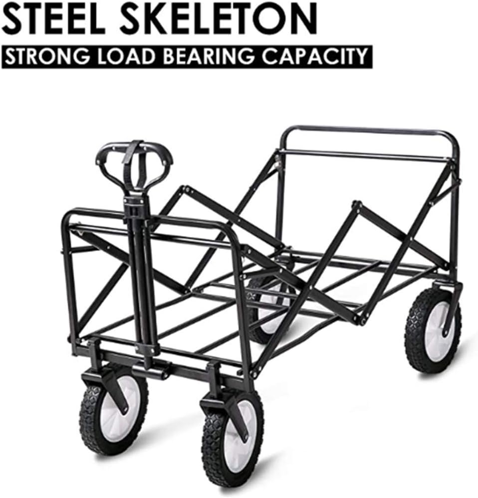 Garden Trolley Cart Foldable Pull Wagon with Removable Canopy Ice Bag Large Capacity BBQ Outdoor Four-Beach Fishing Shopping Camp Trolley,100X50x75cm