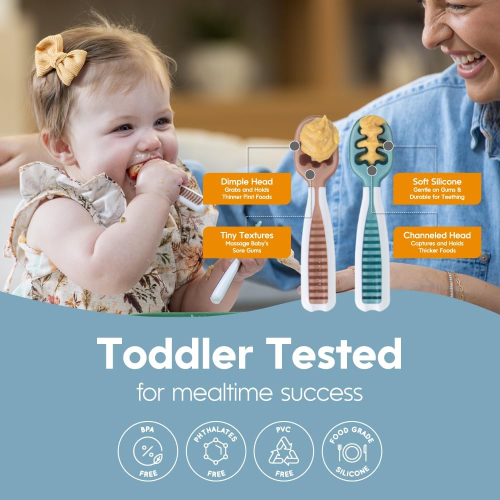 NumNum Baby Spoons Set, Feeding Littles x Silicone Pre-Spoon GOOtensil