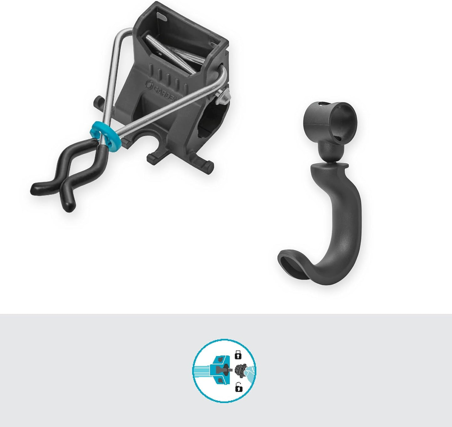 Gardena Set of Single Holders and Single Hooks: Brackets for Garden Tools, Extension for Tool Rack Plus, Universal Hook Made from Recycled Materials (3510-20)
