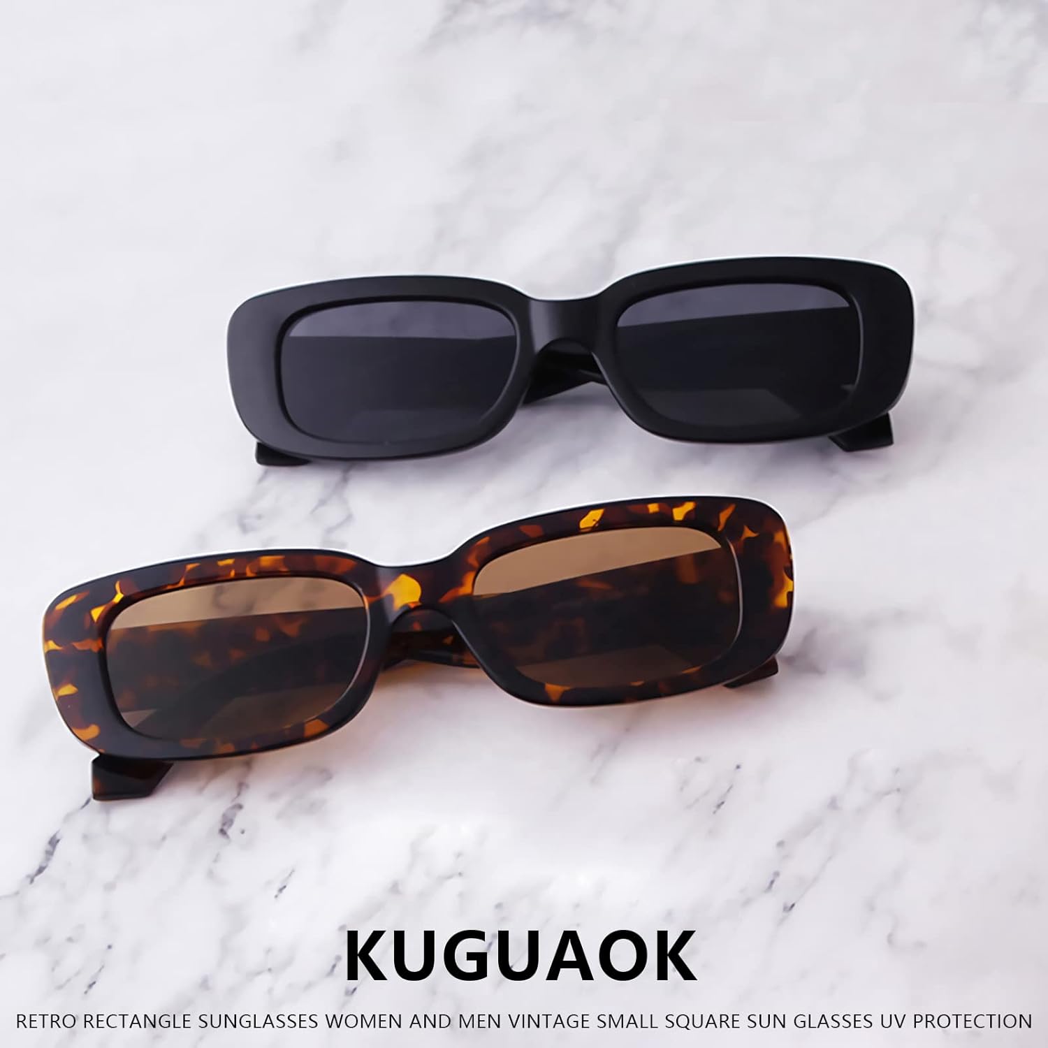 KUGUAOK Retro Rectangle Sunglasses Women and Men Vintage Small Square 