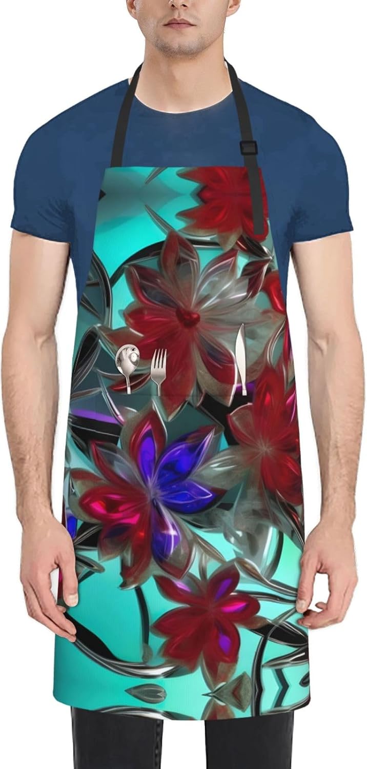 flower stained glass print Waterproof chef's apron with pocket apron f