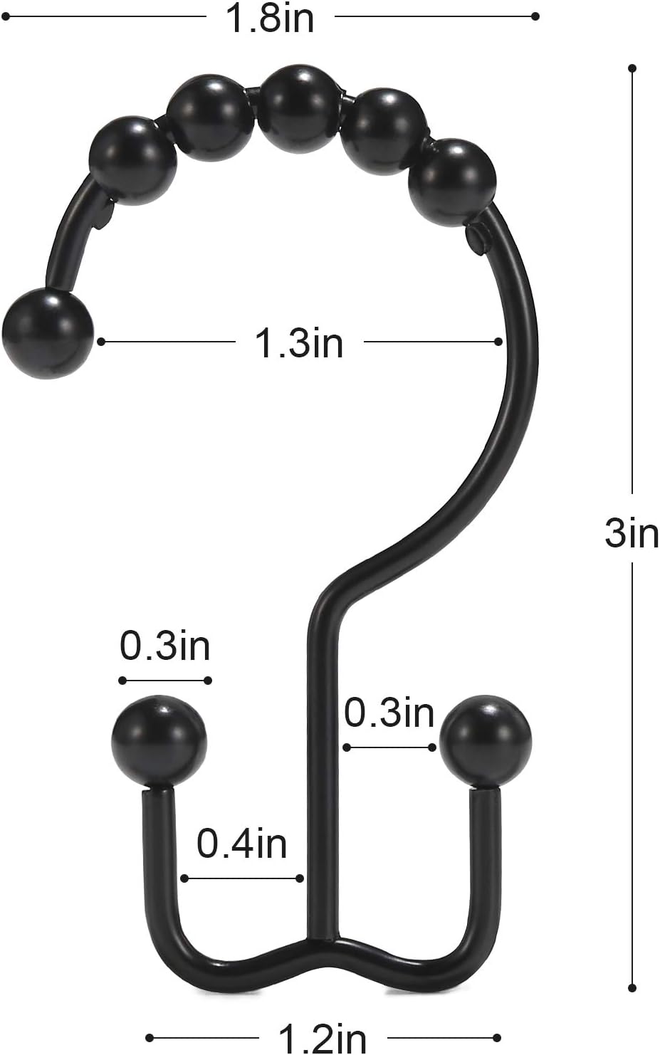 Shower Curtain Hooks, Goowin Shower Curtain Rings, Stainless Steel Black Shower Curtain Hooks, Shower Curtain Rings Rust Proof, Free Sliding Double Shower Hooks for Shower Curtain & Liners (Black)