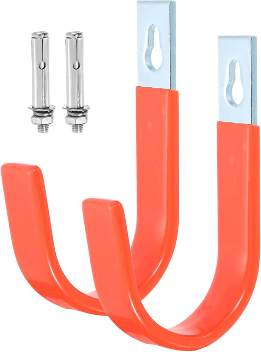 uxcell 2 Pcs 5.91x3.54 Inch Garage Hanging Hooks, Heavy Duty Utility J Hooks, Wall Mount Hooks, Tool Hangers for Garage, Garden, Tools Storage, Orange