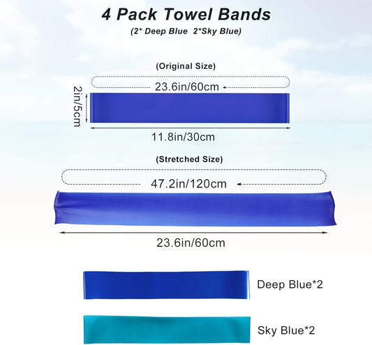 4 Pack Towel Bands, Towel Bands for Beach Chair, Rubber Towel Clips for Pool Chair, Must Haves Beach & Cruise Accessories, Towel Holder for Cruise Chairs, Perfect Alternatives for Towel Clips