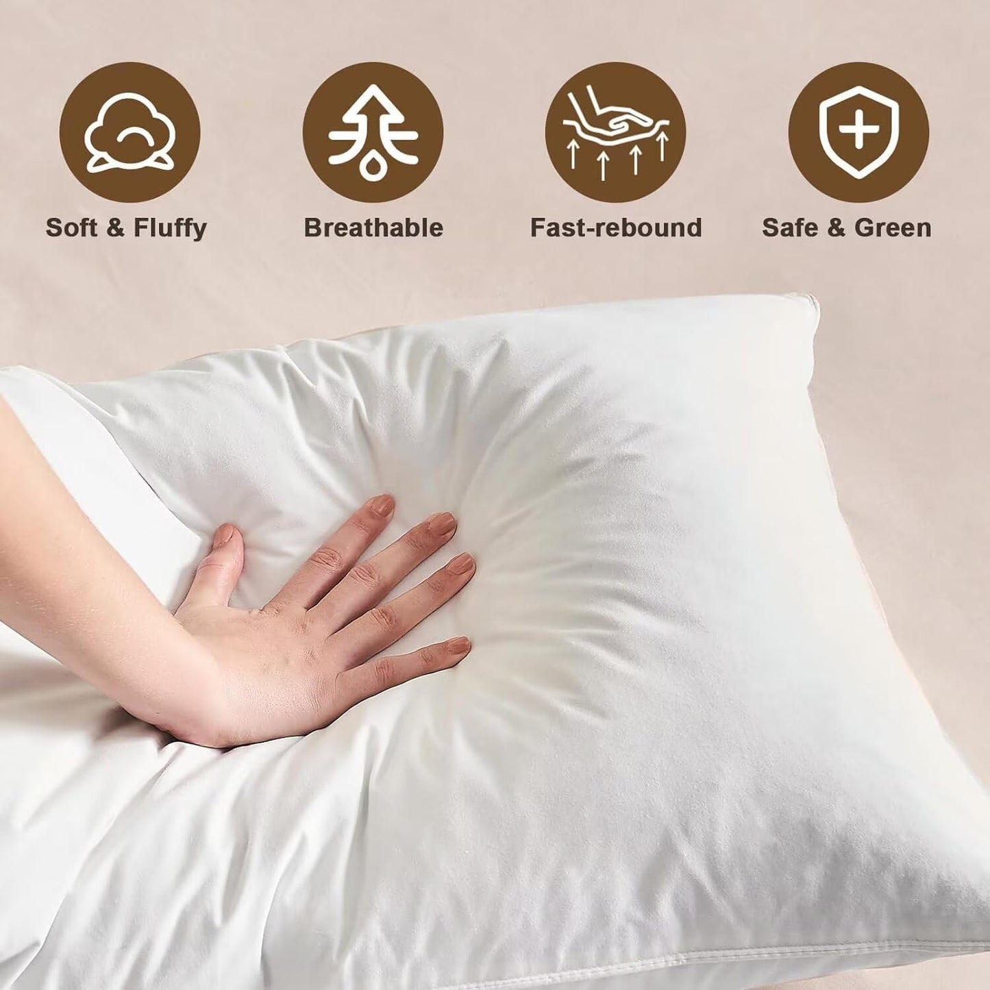 BHZ Goose Down Feather Pillows Queen Size - Hotel Collection Bed Pillows for Sleeping Medium Firm Soft Support Pillow for Side and Back Sleepers with Breathable Cover