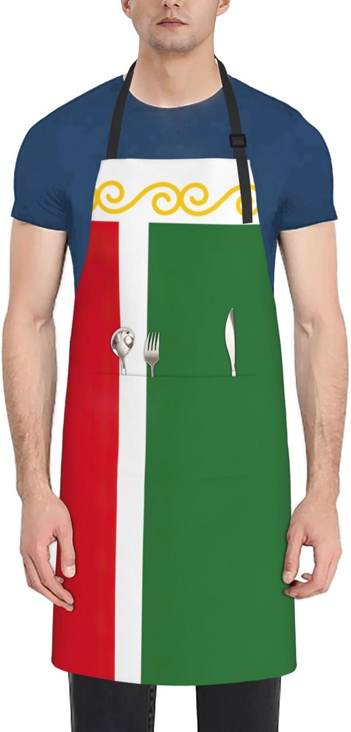 Flag of the Chechen Republic print Waterproof chef's apron with pocket apron for kitchen cooking baking barbecue and gardening