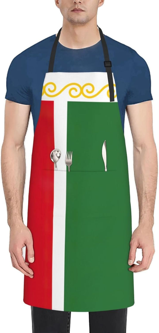 Flag of the Chechen Republic print Waterproof chef's apron with pocket apron for kitchen cooking baking barbecue and gardening