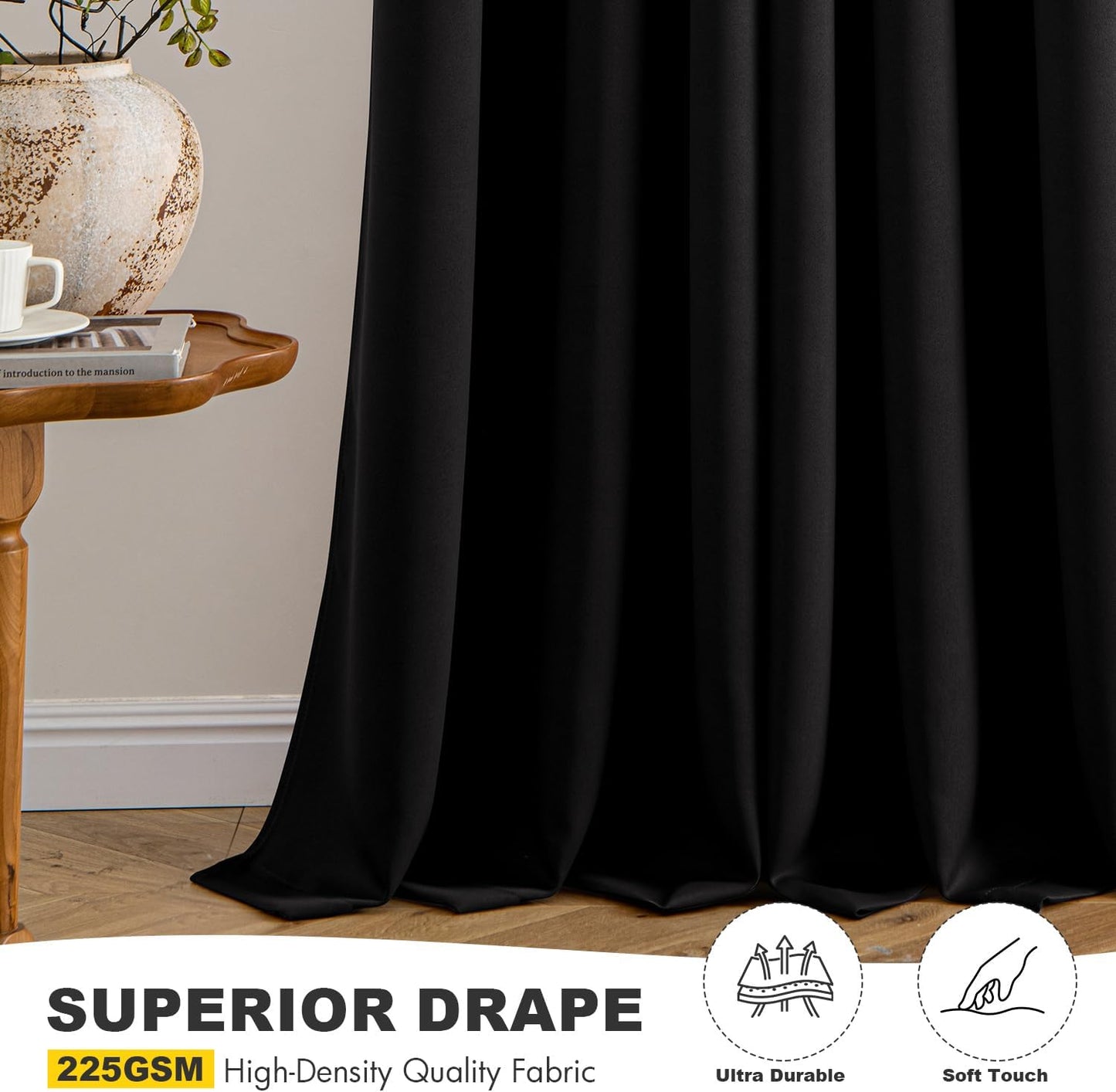 MIULEE Black Blackout Curtains for Bedroom Living Room 63 Inches Long 