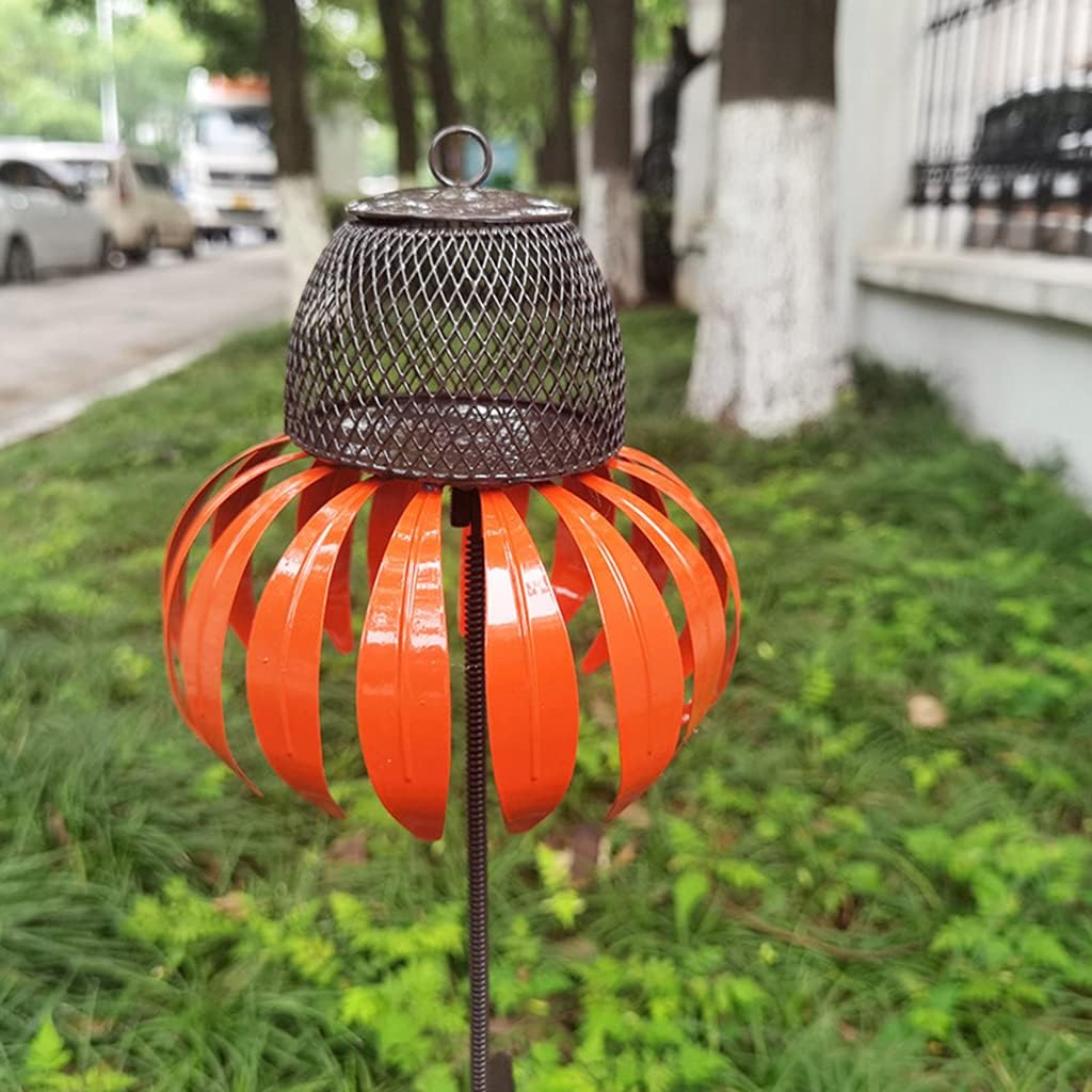 Metal Bird Feeder with Stand Orange Coneflower Standing Bird Feeder for Outdoors Anti Rust Weather Proof Garden Decor Rust Resistant Bird Feeder