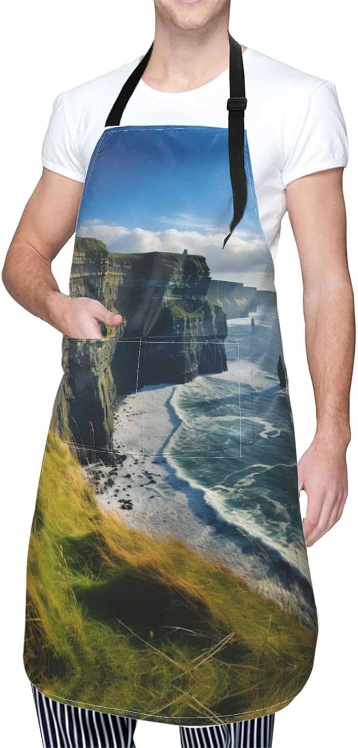 Ireland Outdoors County Clare The Cliffs print Waterproof chef's apron with pocket apron for kitchen cooking baking barbecue and gardening