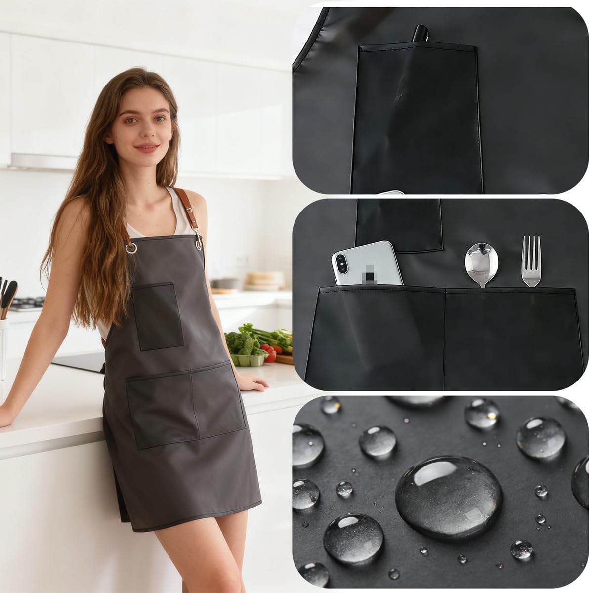 2 Pack Waterproof Translucent Apron with Large Pockets,Cross Back Apro