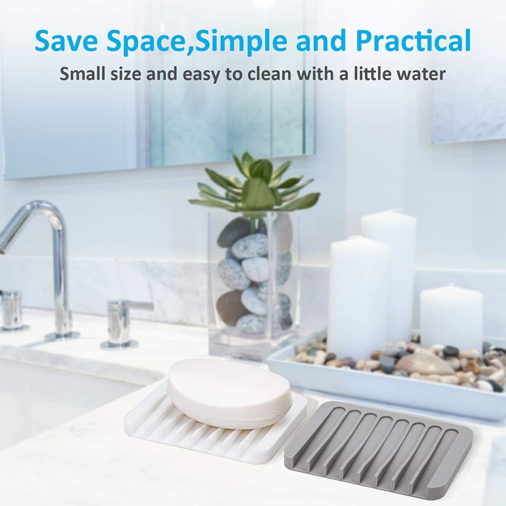 Mcyye Self Draining Soap Dishes, Premium Silicone Soap Holder & Saver for Shower, Bathroom, Kitchen, Bath Tub, Razor, Sponges, Drains Water Very Well, Can Extend Soap Life, Easy Clean
