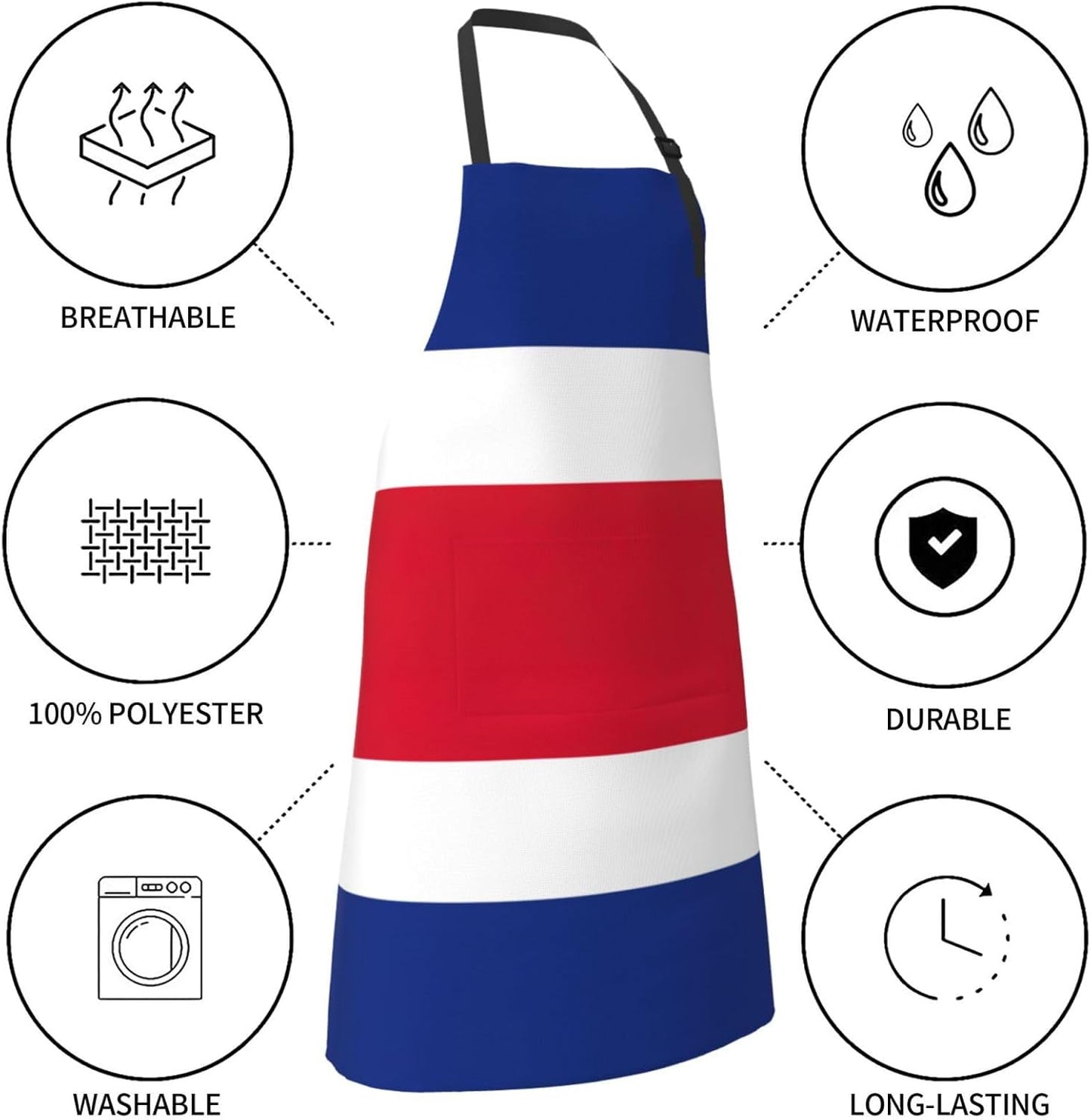 Flag of Costa Rica Print Laundry apron 28x33 In Waterproof Kitchen Apron with Pockets for Cooking Baking