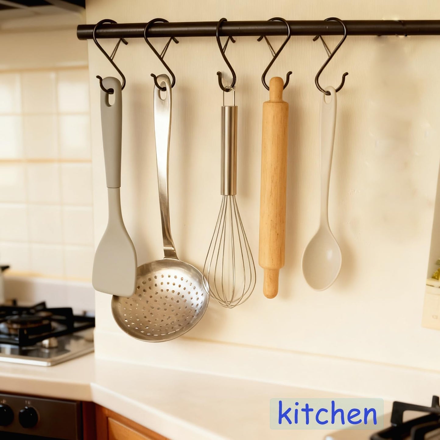 15 Pack S Hooks for Things Hanging, 3.5 inch Heavy Duty Metal S Hooks with Safety Buckle, S Shaped Hooks Pot Rack Closet Hooks for Hanging Plants, Kitchen Utensil, Pot, Pans, Garden Tools (Black)