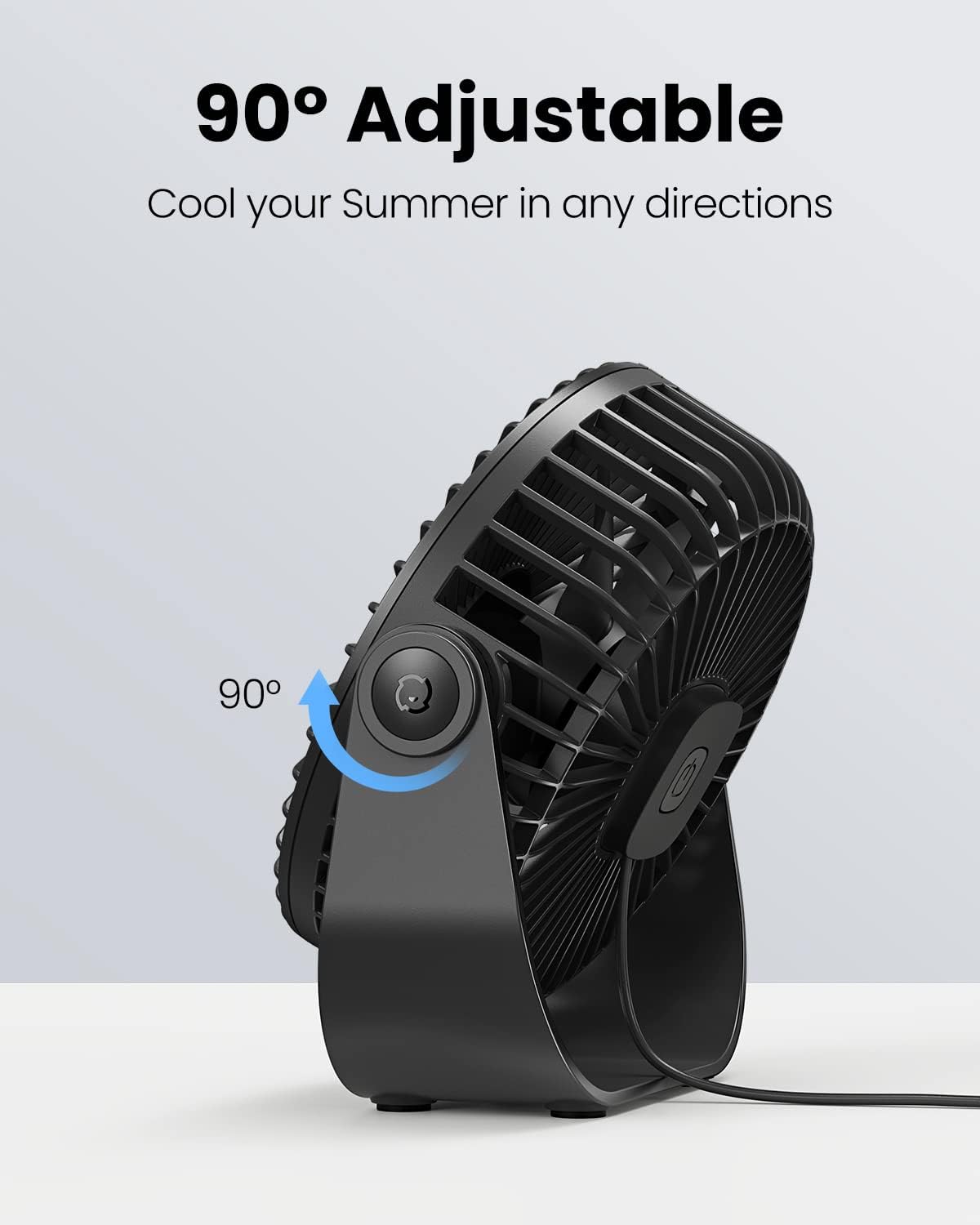 Gaiatop USB Desk Fan, 3 Speeds Strong Airflow, 5.5 Inch Portable 90° R