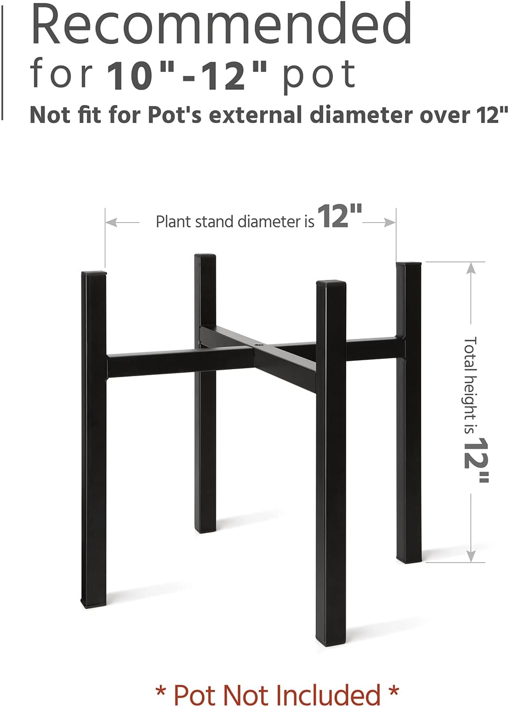 Mkono Mid Century Modern Tall Metal Indoor Plant Stand - Fits Up to 12 Inch Planter, Black