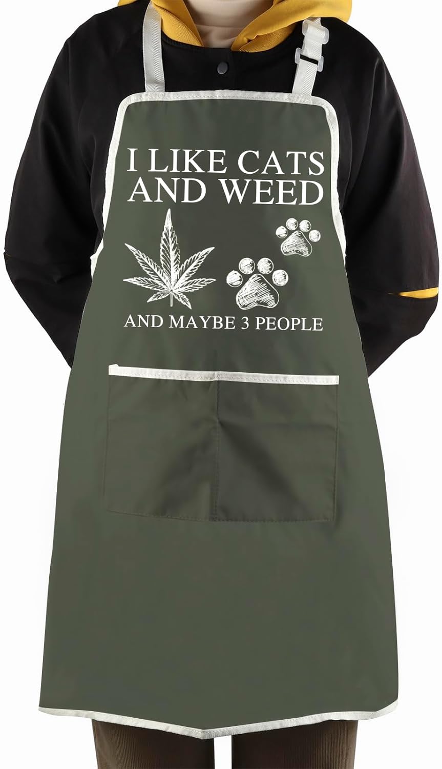 WCGXKO Funny Weed Leaf Inspired Kitchen Apron Weed Themed Inspired Gift Cannabis Stoner Smoker Gift for Weed Lover