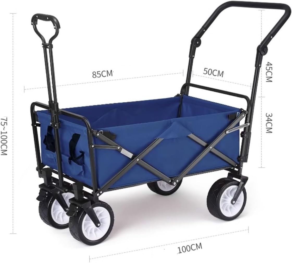 Portable Camping Cart,Heavy Duty Folding Wagon with 4 Wheels for Camping Beach and Fishing Outdoor Garden Cart and Shopping Trolley with Pull Handle for Festivals and Events