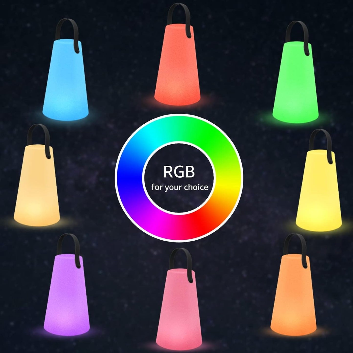 Outdoor Lanterns, GGII Rechargeable Camping Lantern with IP44 Waterproof, Battery Operated Outdoor Portable Cordless Table Lamp with RGB Lights for Patio Balcony Garden (TPU Handle)