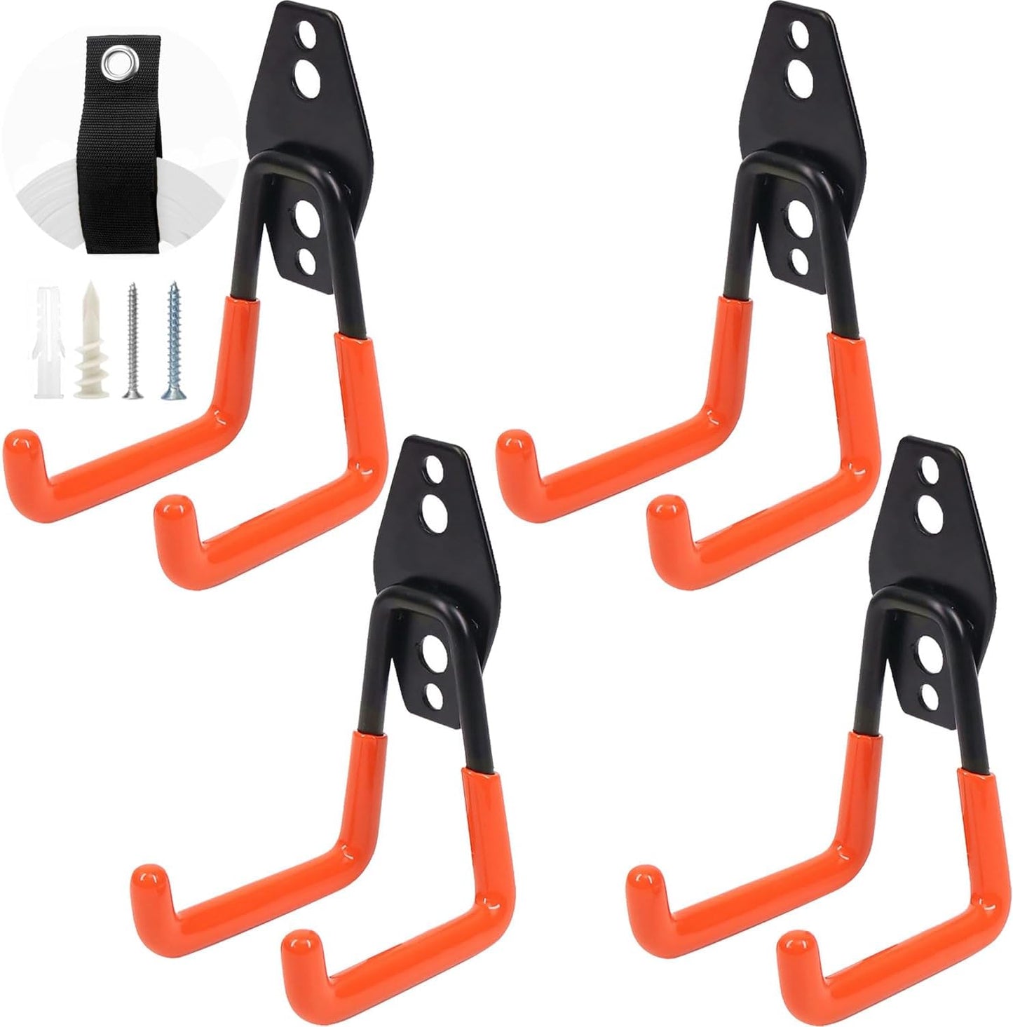 Heavy Duty Garage Storage Hooks, 4 Pack Utility Steel Garage Tool Organizer Wall Mount for Hanging Power and Garden Tools Ladders Hoses Bikes Ropes & Bulk Items