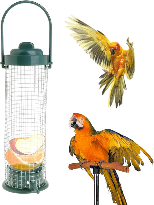 Outdoor Bird Feeder Hanging Suet Holder Feeding Tool Easy to Fill Metal Tube Bird Seed Dispenser Fruit Feeders