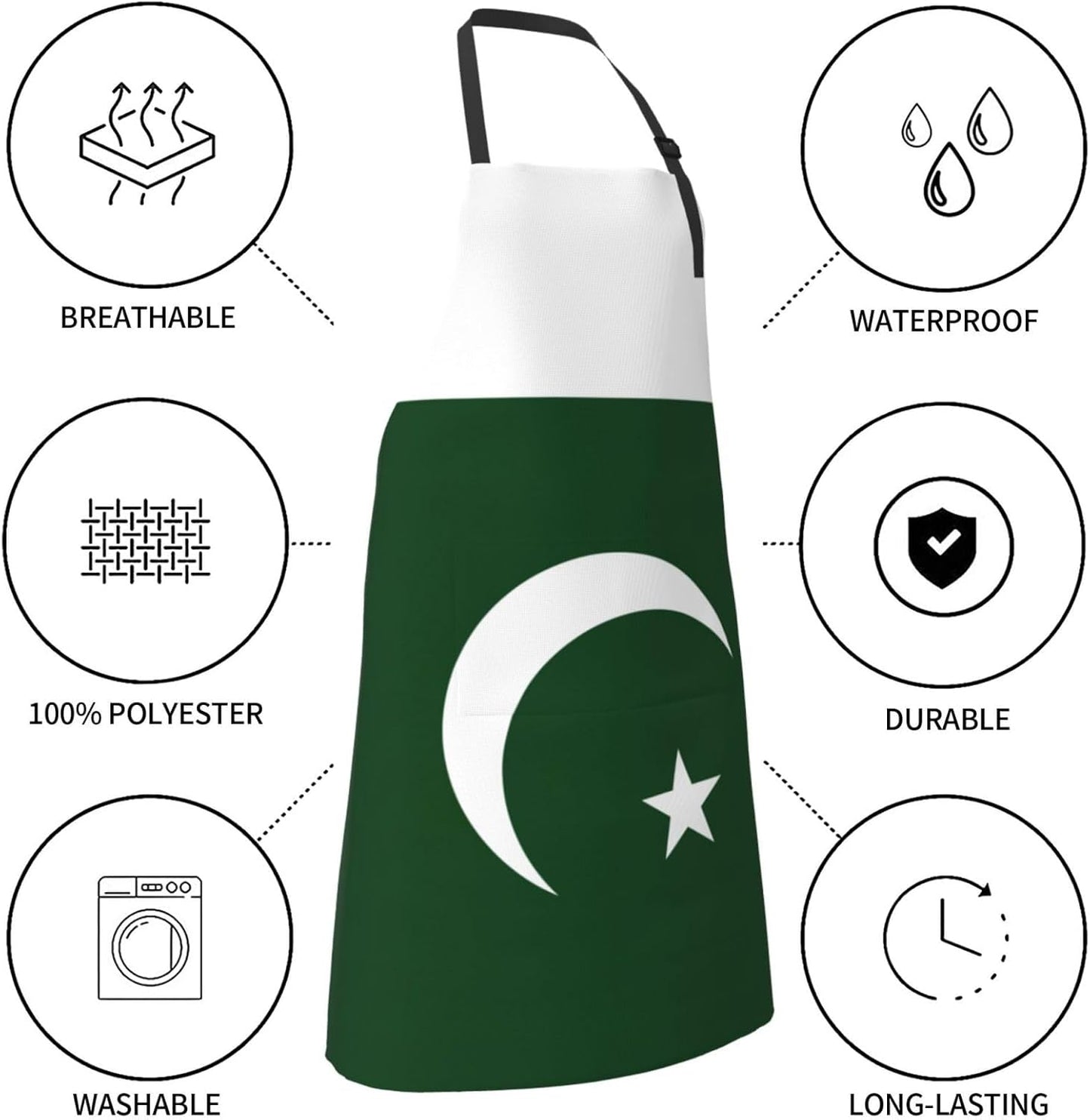 Flag of Pakistan print Waterproof chef's apron with pocket apron for kitchen cooking baking barbecue and gardening