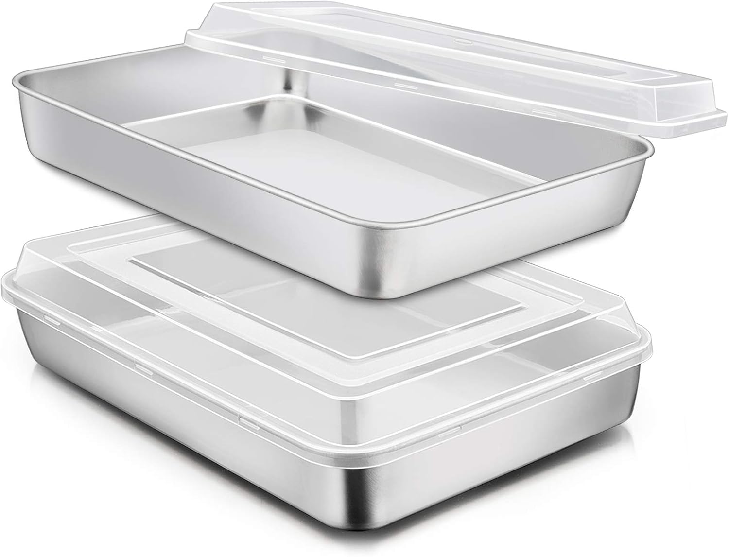 E-far Stainless Steel Baking Pan with Lid, 12⅓ x 9¾ x 2 Inch Rectangle