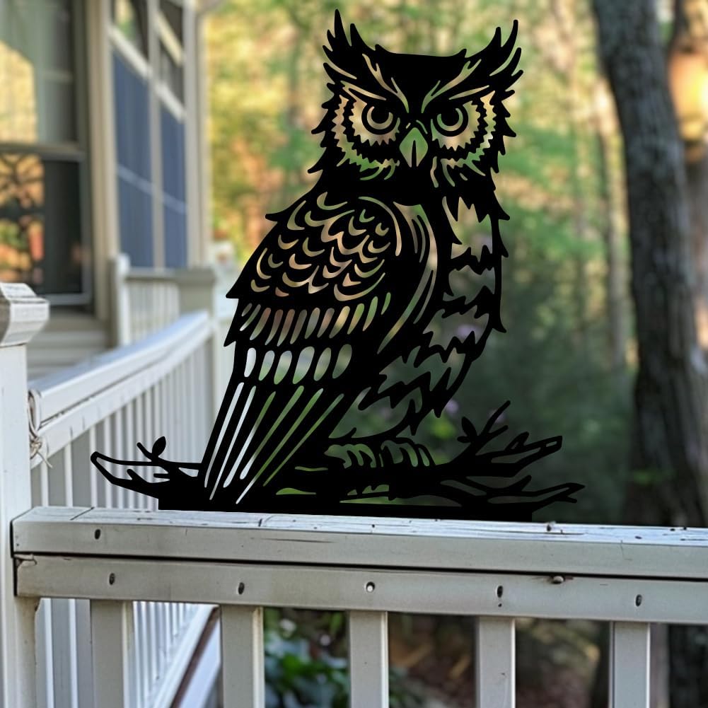 WADORN Owl Metal Garden Yard Art Decor, Bird on Branch Iron Decorative Garden Stakes Wild Animal Black Silhouette Outdoor Fence Decor for Tree Wall Ornaments Yard Art Outdoor Decor Garden Decor