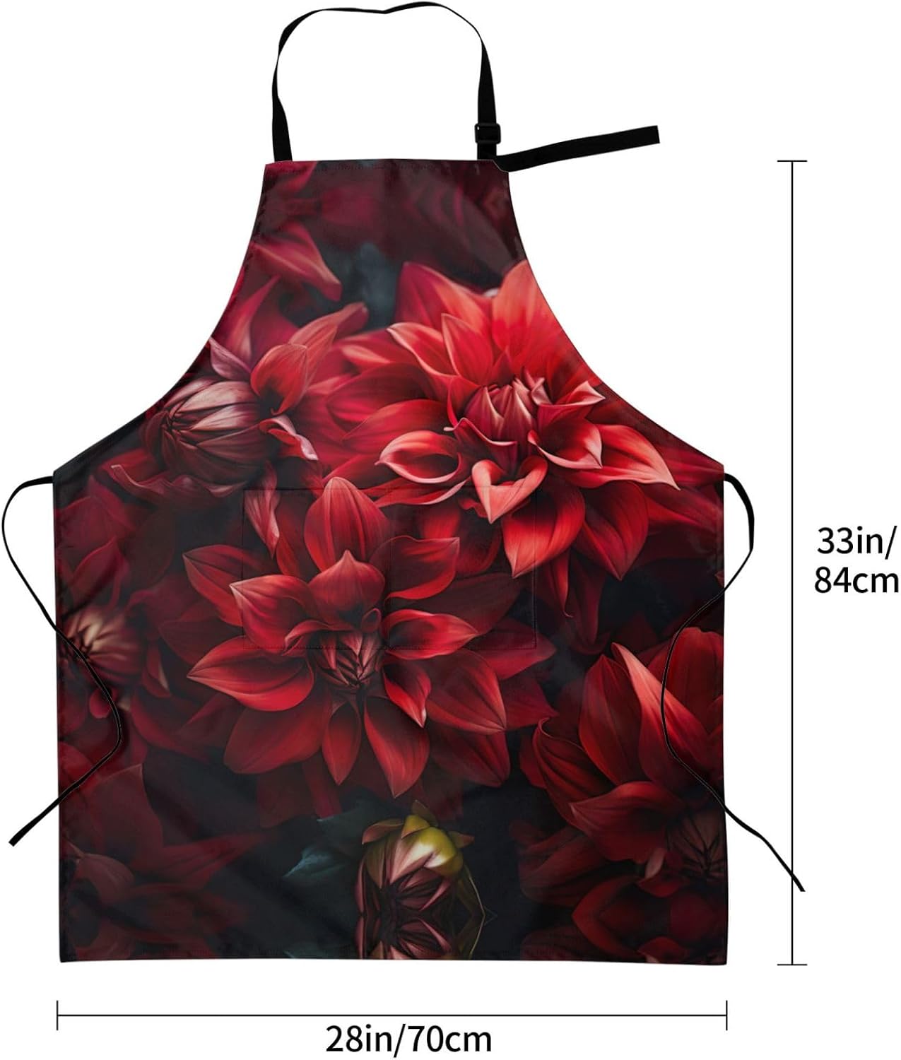 Red flower print Waterproof apron with pocket adjustable cooking apron for adult kitchen bibs to bake