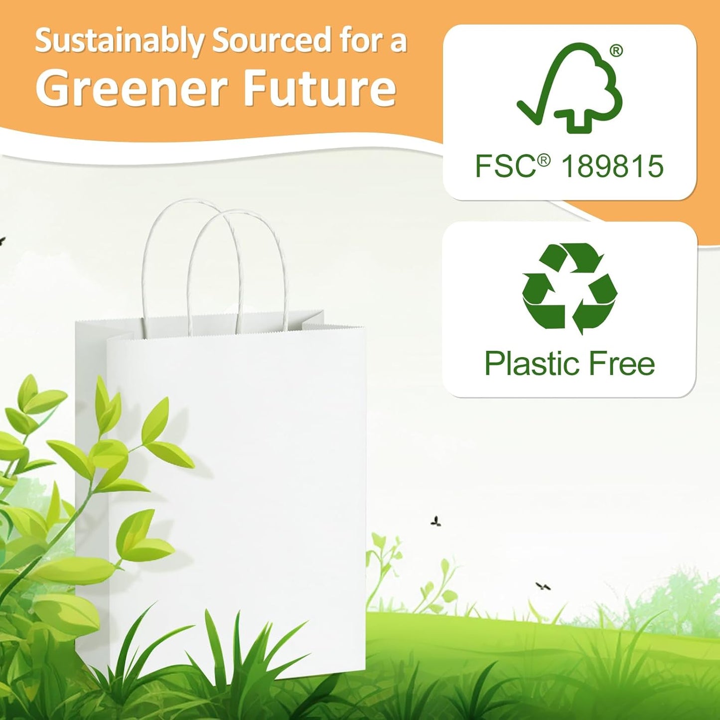 BagDream 25Pcs White Gift Bags 8x4.25x10.5 Kraft Paper for Gifts, Shop