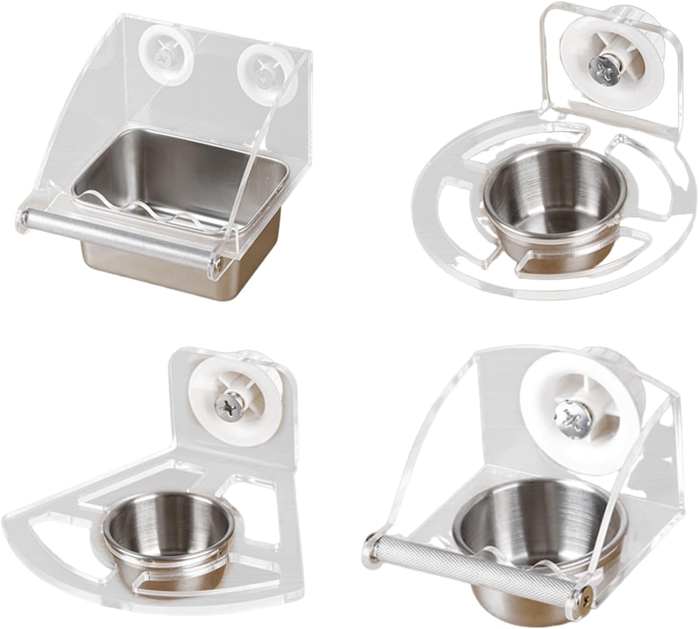 Bird Feeders Antiskid Stand Stainless Steel Bowls Acrylic Parakeets Feeders for Lovebirds and Budgies