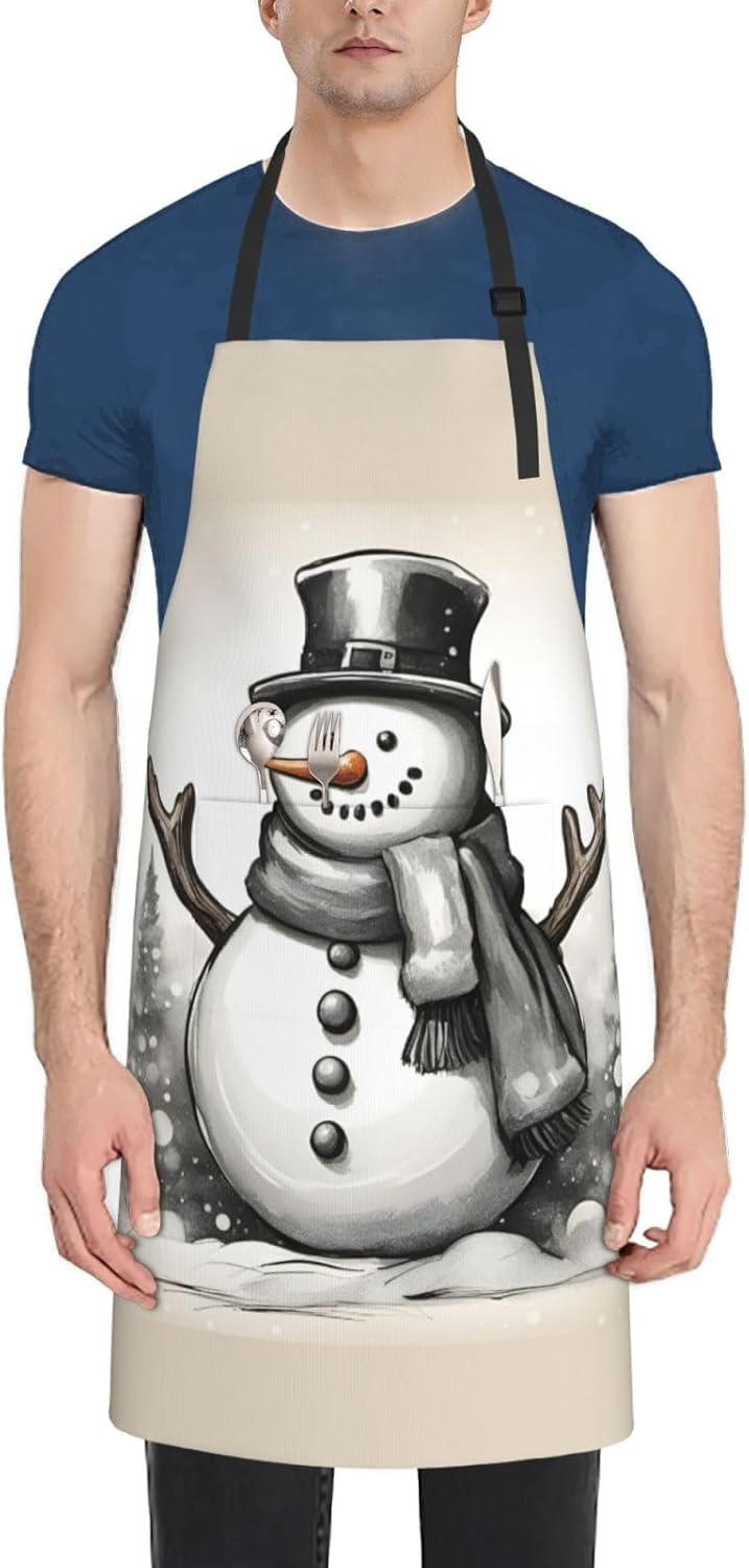 christmas snowman 1 print Waterproof chef's apron with pocket apron for kitchen cooking baking barbecue and gardening