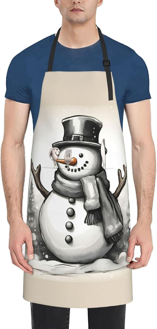 christmas snowman 1 print Waterproof chef's apron with pocket apron for kitchen cooking baking barbecue and gardening