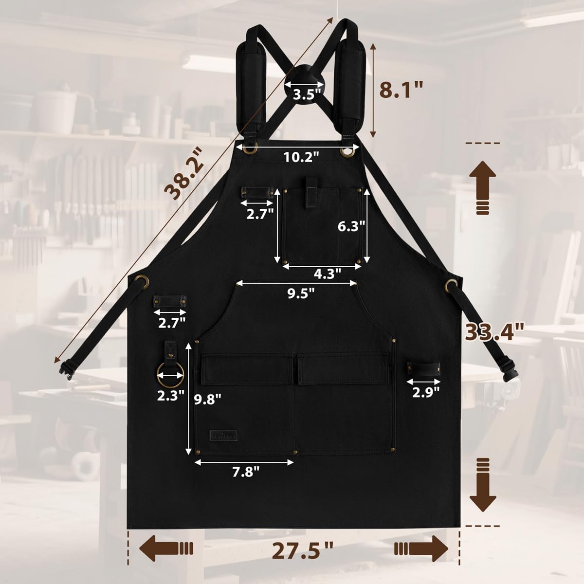 ROTANET Woodworking Apron for Men, Canvas Work Aprons Waterproof Heavy
