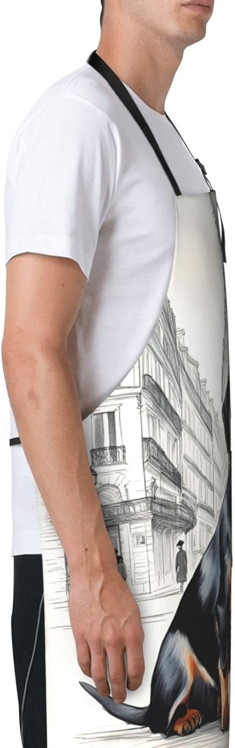 Parisian Dachshund print Waterproof chef's apron with pocket apron for kitchen cooking baking barbecue and gardening