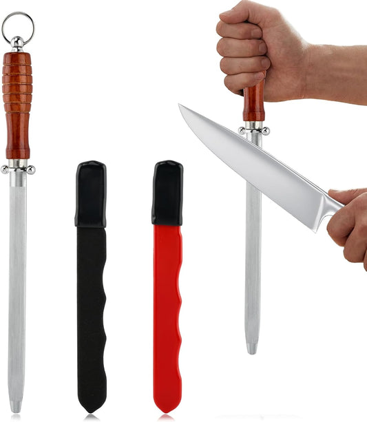 Professional Knife Sharpener Steel Rod Set, 10 inch Honing Rod with No