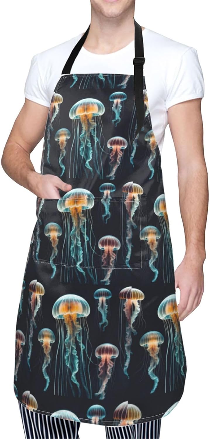 YANYU Jellyfish ocean Print 28x33 In Kitchen Apron Stylish Chef Apron 